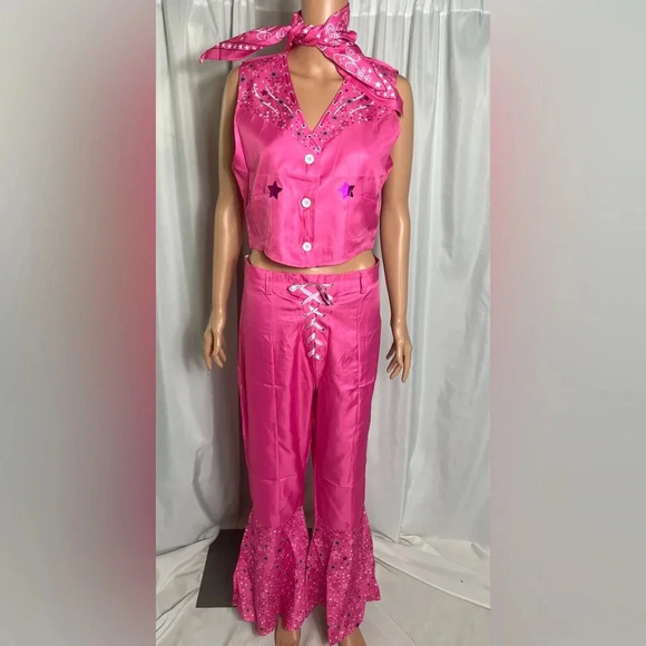 Women Girls Margot Robbie Cosplay Cowgirl Costume 70s 80s Size Large - Picture 7 of 15